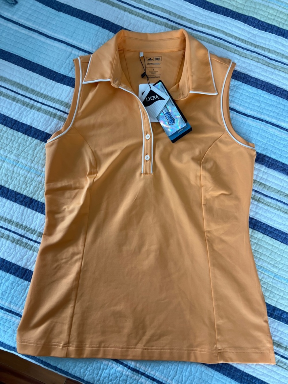 Adidas Sleeveless Golf Tank Top with Contrast Piping - Orange